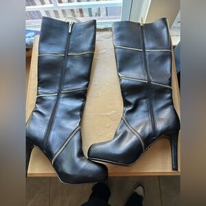 Thalia Sodi Black Heeled Boots with Gold Zipper